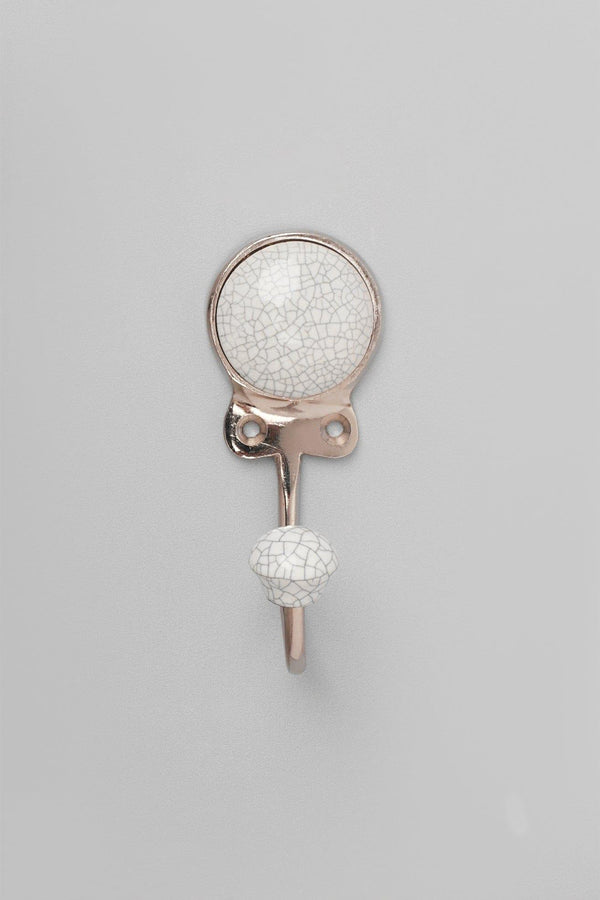 G Decor Crackle Glaze Handcrafted Wall Hook Craquelure Mineral Tones Ceramic & Chrome Detail