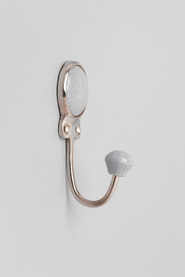 G Decor Crackle Glaze Handcrafted Wall Hook Craquelure Mineral Tones Ceramic & Chrome Detail