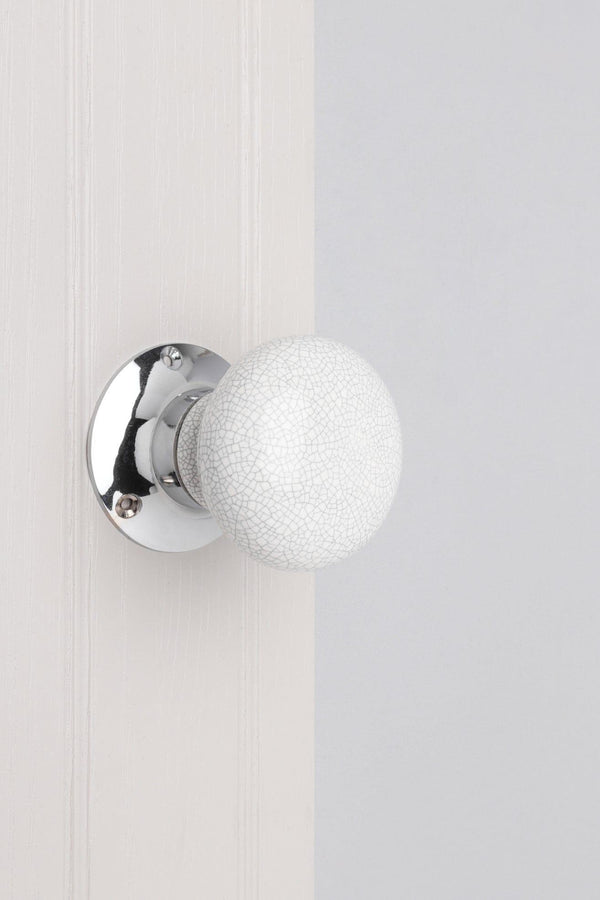 G Decor Crackle Glaze Handcrafted White Ceramic Mortice Door Handles Set – Internal Turning Knobs With Chrome Base For Bedroom & Interior Doors White