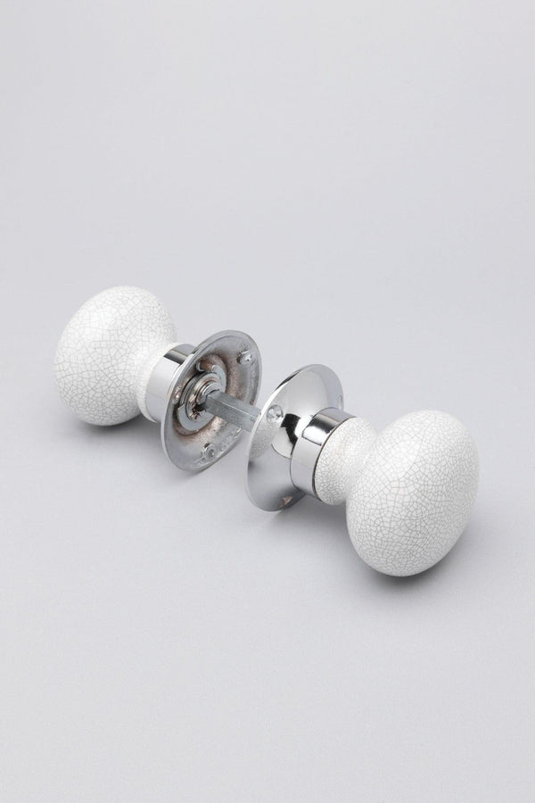 G Decor Crackle Glaze Handcrafted White Ceramic Mortice Door Handles Set – Internal Turning Knobs With Chrome Base For Bedroom & Interior Doors White