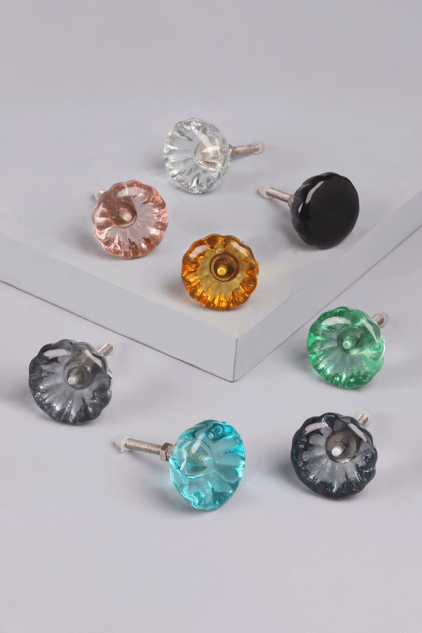 g decor Crystal Glass Flower Torus Pull Knob Orange