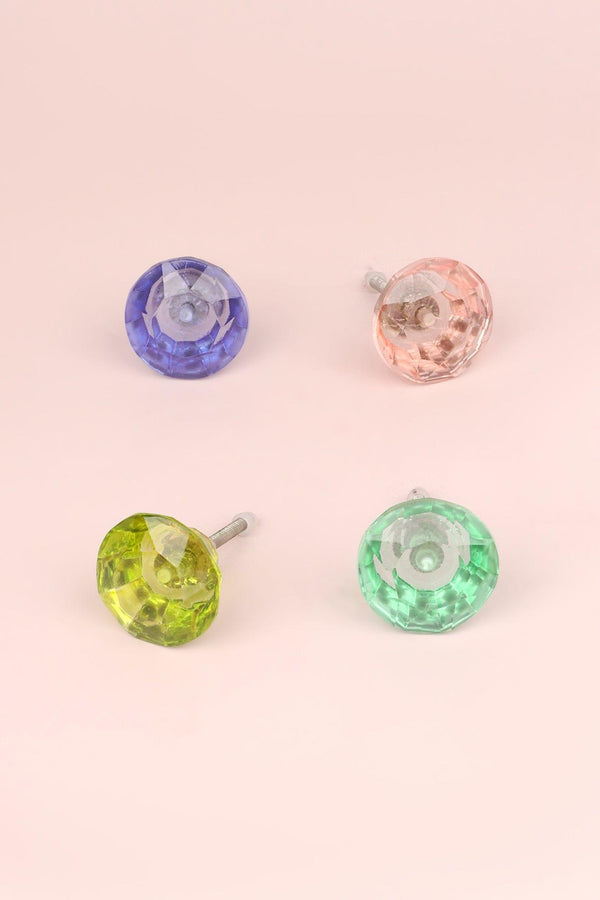 g decor Crystal Handcrafted Coloured Faceted Glass Cupboard Door Knob Handle (42mm) Light Pink