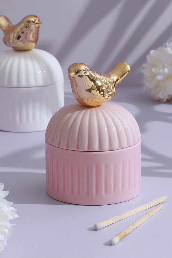 g decor Cute Bird Jasmine or Green Tea Scented Candle Soya Wax in Ceramic Jewellery Pot White