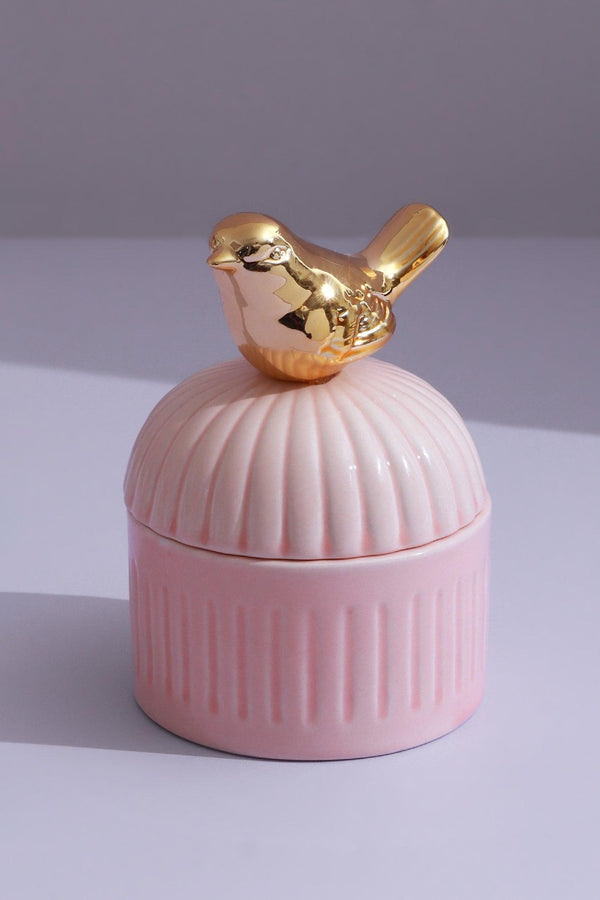 G Decor Cute Bird Jasmine Or Green Tea Scented Candle Soya Wax In Ceramic Jewellery Pot White