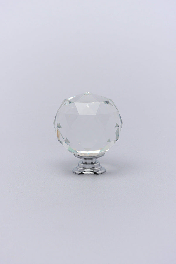 G Decor Diamond-Cut Crystal Glass Cupboard Knob With A Chrome Base Round