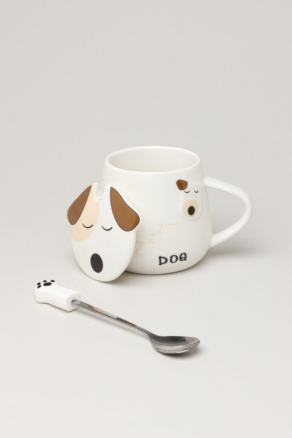 G Decor Dog Ceramic Coffee Tea Mug With Matching Lid And Spoon Sleeping Dog