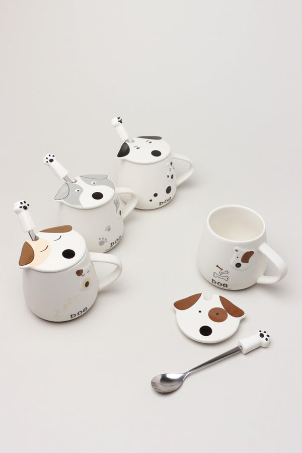 g decor Dog Ceramic Coffee Tea Mug With Matching Lid and Spoon Sleeping dog