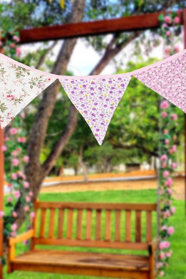G Decor Elegant Pink And White Floral Cloth Bunting