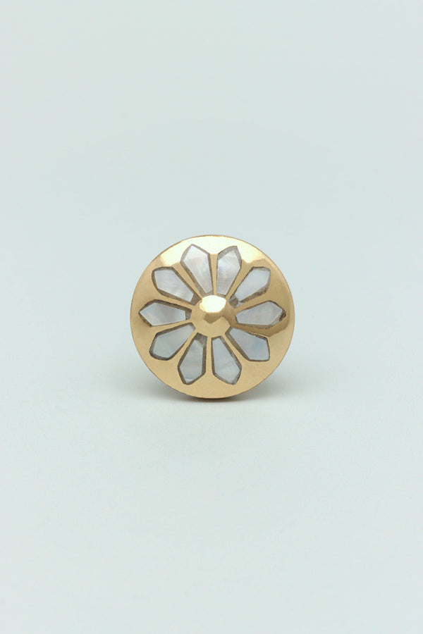 G Decor Elizabeth Mother Of Pearl Handcrafted Gold Brass Majestic Cabinet Knob Sunflower