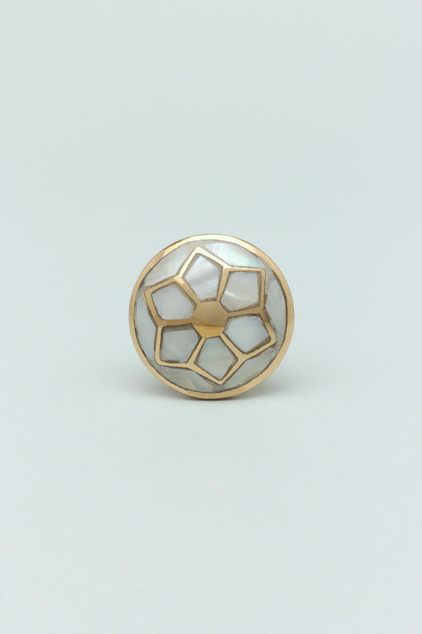 G Decor Elizabeth Mother Of Pearl Handcrafted Gold Brass Majestic Cabinet Knob Sunflower
