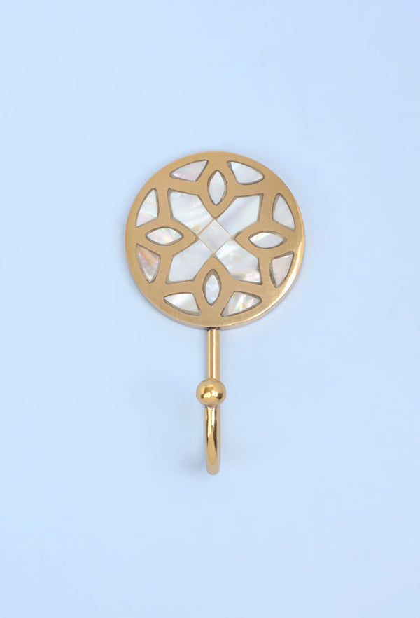 G Decor Elizabeth Mother Of Pearl Handcrafted Wall Hook Lattice Inlay Design Brass Hanger Single Hook