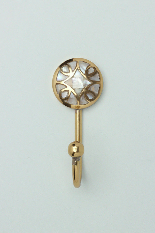 G Decor Elizabeth Mother Of Pearl Wall Hook Handcrafted Brass Coat & Towel Holder Diamond