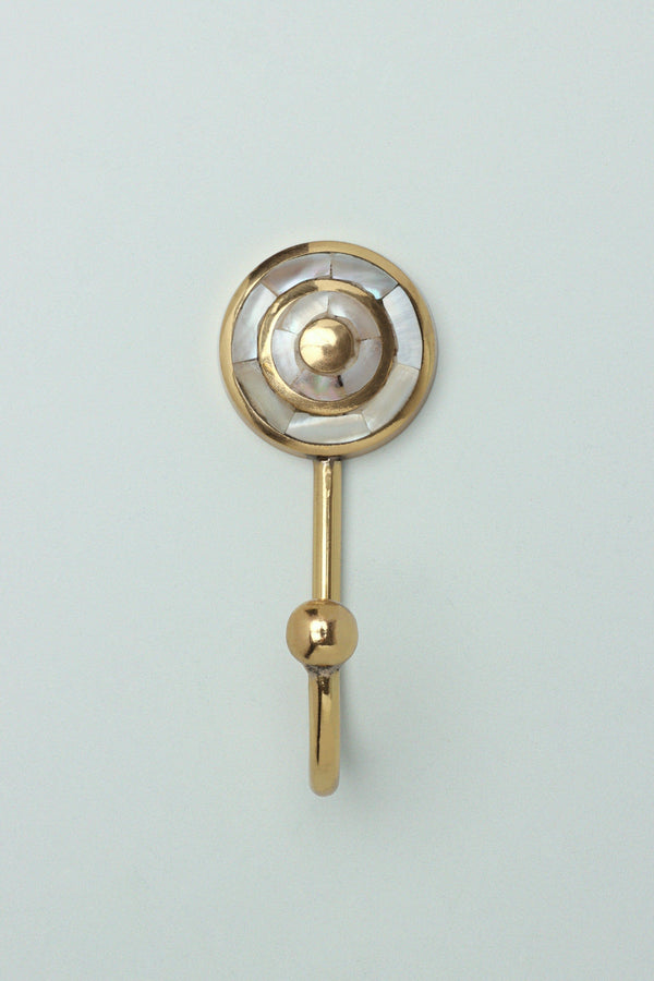 G Decor Elizabeth Mother Of Pearl Wall Hook Handcrafted Brass Coat & Towel Holder Diamond