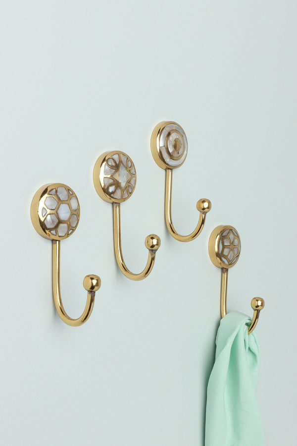 g decor Elizabeth Mother of Pearl Wall Hook Handcrafted Brass Coat & Towel Holder Diamond