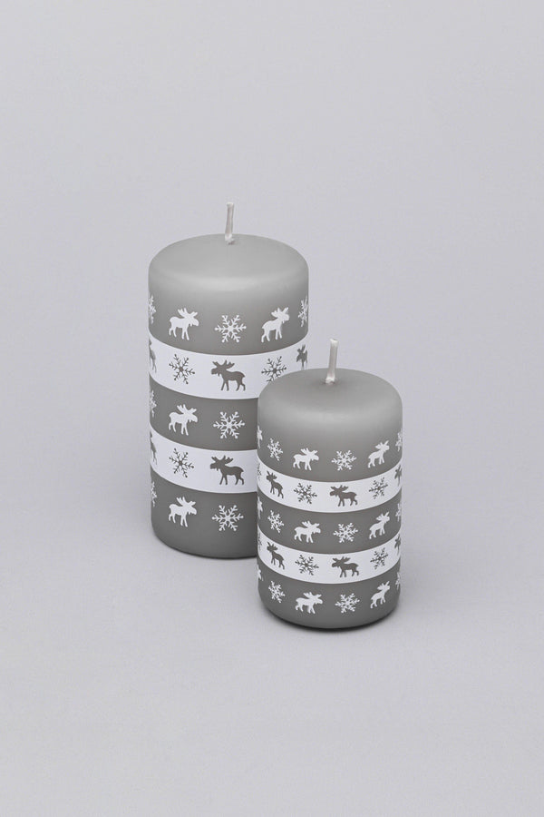 g decor Elk Snowflake Grey White Christmas Pillar Candle