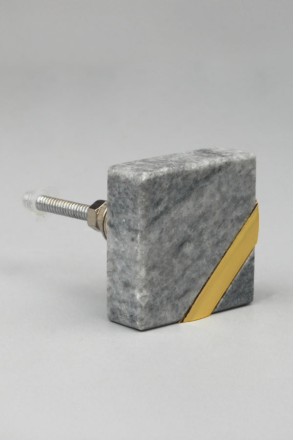 G Decor Estella Grey Marble Handcrafted Brass Door Knob Grey And White