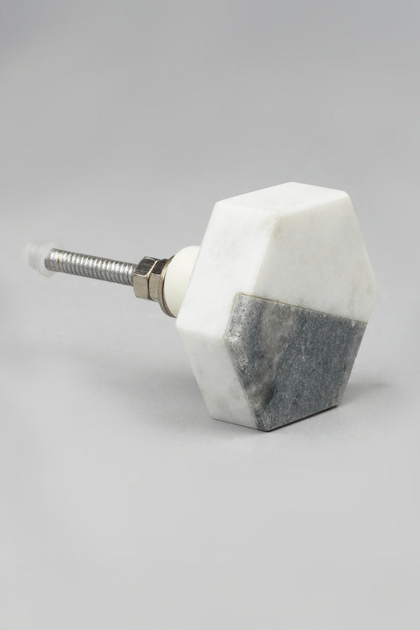 G Decor Estella Grey Marble Handcrafted Brass Door Knob Grey And White