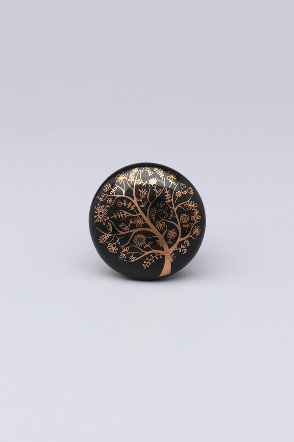 G Decor Eternal Bloom Black & Gold Ceramic Knob Tree Of Life Collection Spring Tree