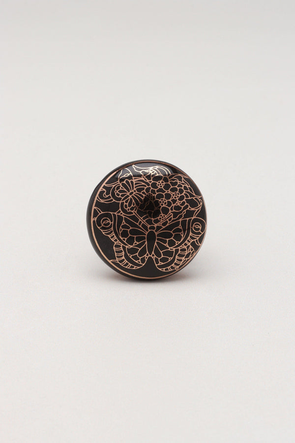 G Decor Eternal Bloom Black & Gold Ceramic Knob Tree Of Life Family Butterfly