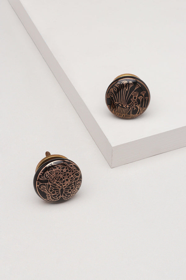 g decor Eternal Bloom Black & Gold Ceramic Knob Tree of Life Family Butterfly