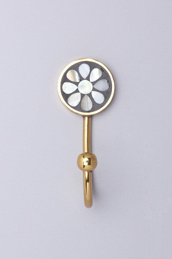 G Decor Étoile Bloom Mother Of Pearl Handcrafted Wall Hook Black & Gold Brass Hanger Sharp Edge Flower