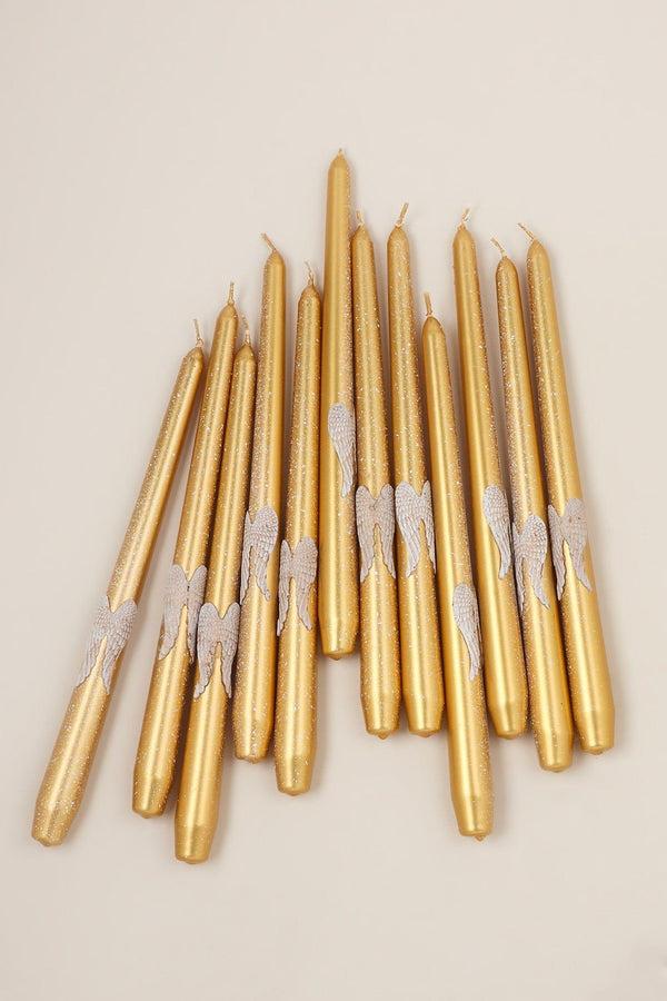 G Decor Featheré Wings Set Of 2 Hand-Finished Gold Wax Dinner & Taper Candles With Sculpted Angel Wing Detail Gold