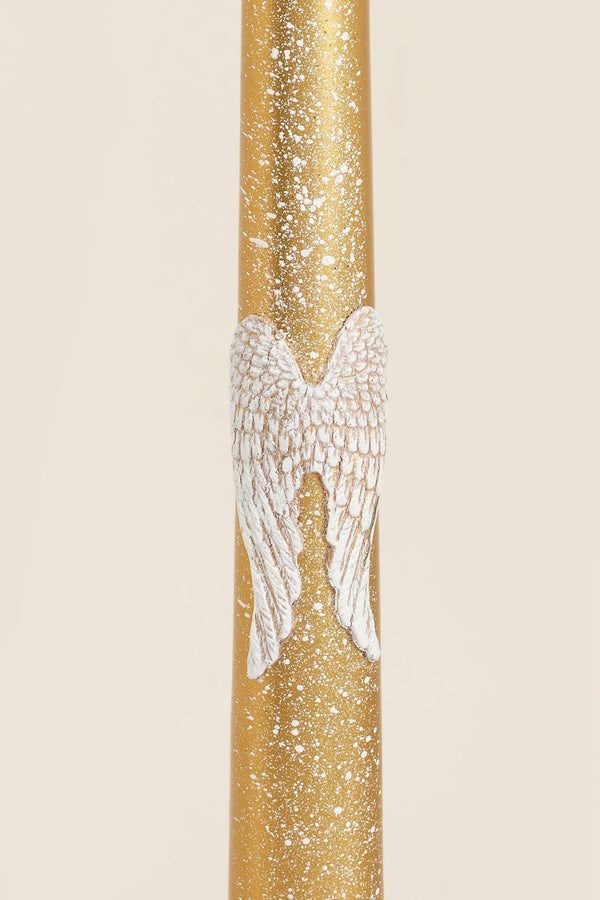 G Decor Featheré Wings Set Of 2 Hand-Finished Gold Wax Dinner & Taper Candles With Sculpted Angel Wing Detail Gold