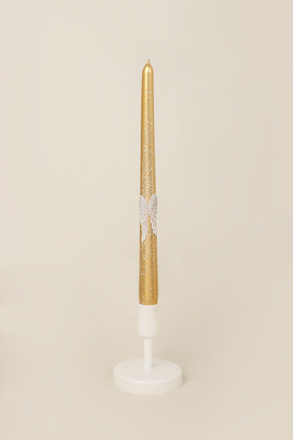 G Decor Featheré Wings Set Of 2 Hand-Finished Gold Wax Dinner & Taper Candles With Sculpted Angel Wing Detail Gold