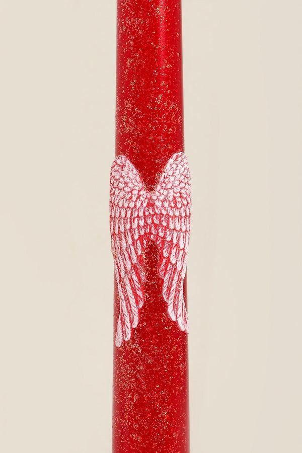 G Decor Featheré Wings Set Of 2 Hand-Finished Red Wax Dinner & Taper Candles With Sculpted Angel Wing Detail Red