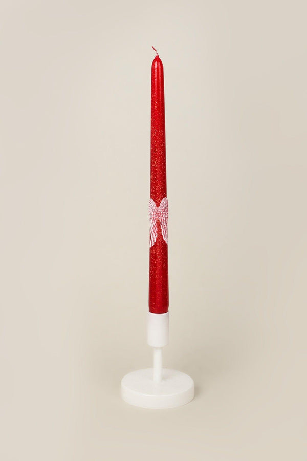 G Decor Featheré Wings Set Of 2 Hand-Finished Red Wax Dinner & Taper Candles With Sculpted Angel Wing Detail Red
