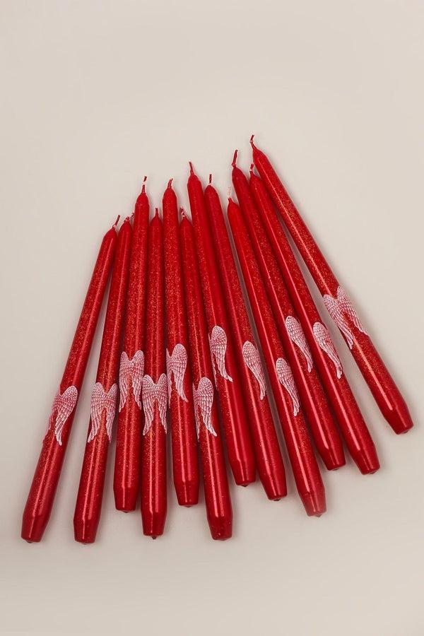 G Decor Featheré Wings Set Of 2 Hand-Finished Red Wax Dinner & Taper Candles With Sculpted Angel Wing Detail Red
