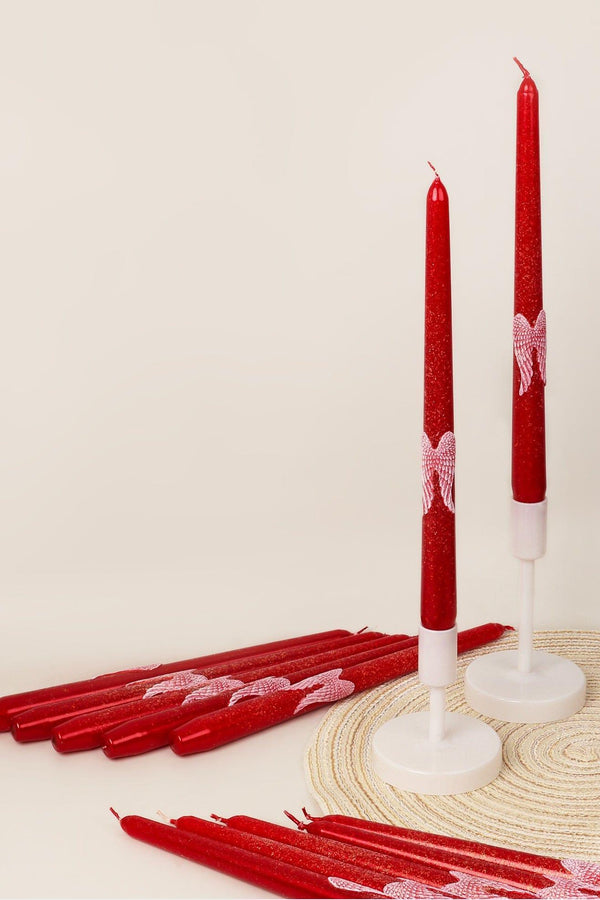 g decor Featheré Wings Set of 2 Hand-Finished Red Wax Dinner & Taper Candles with Sculpted Angel Wing Detail Red