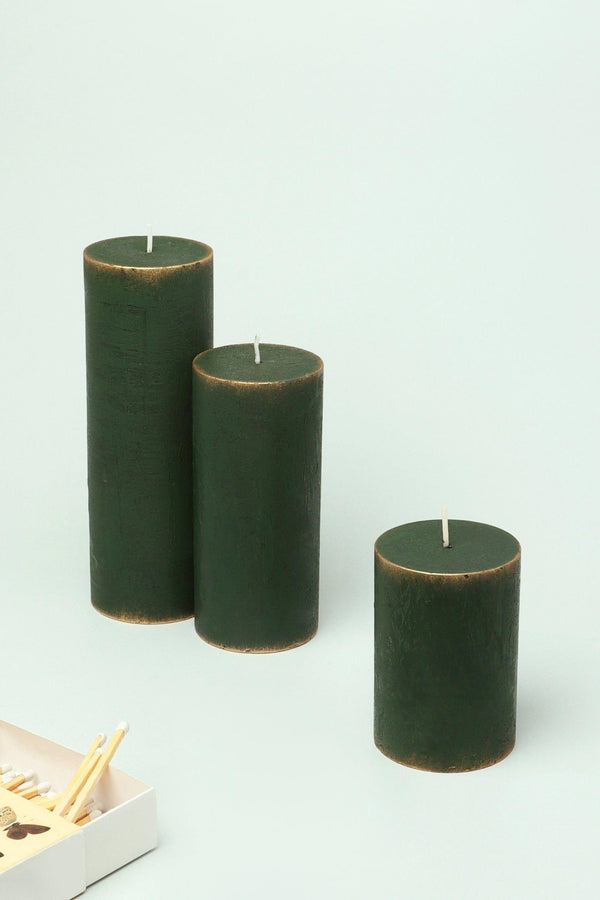 g decor Fern Green & Gold Antique-Style Hand-Finished Pillar Candles Small