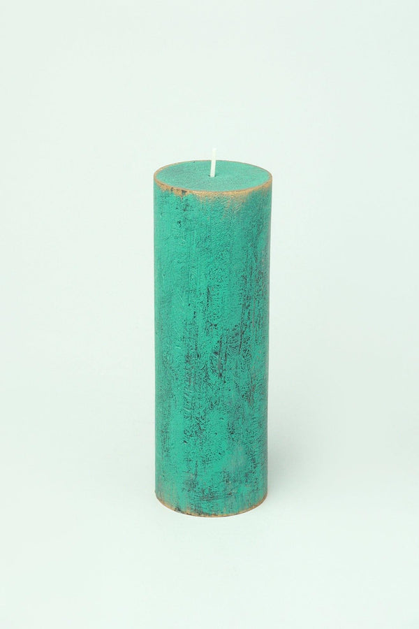 G Decor Fern Verdigris Green Antique-Style Hand-Finished Pillar Candle Small