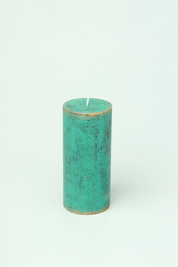 G Decor Fern Verdigris Green Antique-Style Hand-Finished Pillar Candle Small
