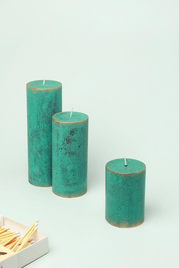 g decor Fern Verdigris Green Antique-Style Hand-Finished Pillar Candle Small