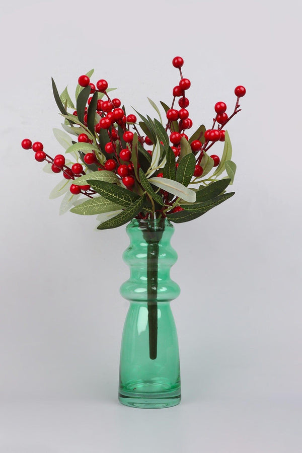 g decor Festive Red Holly Hand-Finished Green Leaf Christmas Branch & Stem Berries Decoration Red