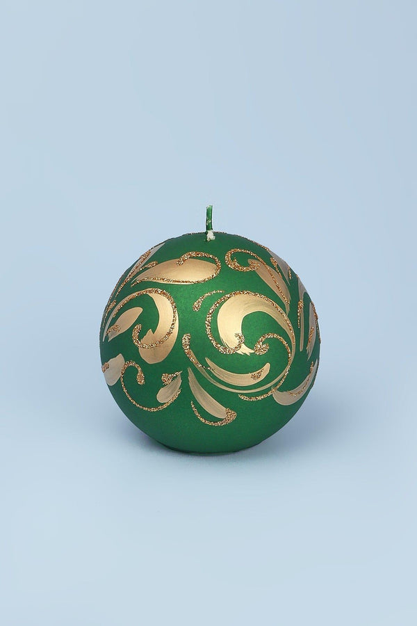 G Decor Florentino Hand-Finished Ornamental Ball Candle Matte Finish With Gold Or Silver Detailing Green