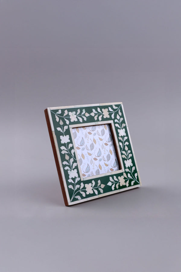 G Decor Folia Handcrafted Horn Bone Inlay Photo Frame Forest Green Floral Picture Display Small