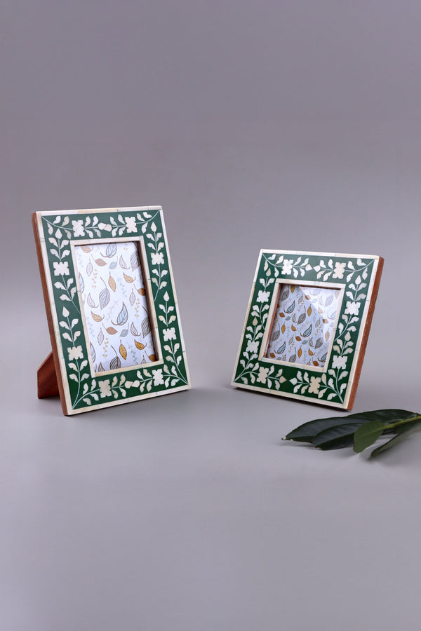 g decor Folia Handcrafted Horn Bone Inlay Photo Frame Forest Green Floral Picture Display Small