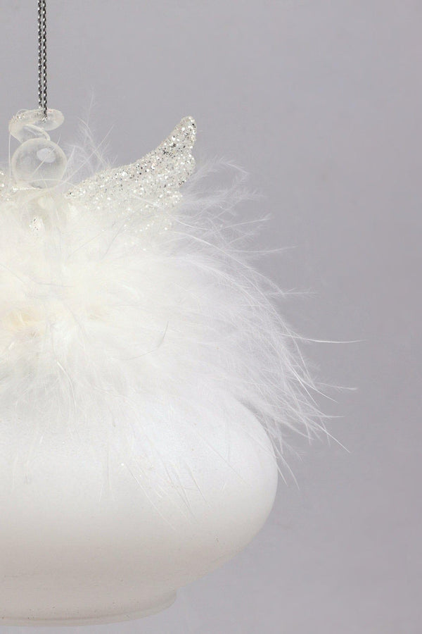 G Decor Frost Angel Glass & Feather Christmas Tree Decoration Hanging Angel Bauble Ornament White