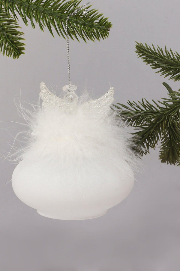 g decor Frost Angel Glass & Feather Christmas Tree Decoration Hanging Angel Bauble Ornament White