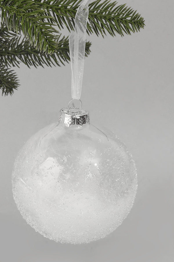 G Decor Frosted Effect Glass Christmas Bauble With Real Feathers Insert Large Snowy Tree Ornament Decoration White