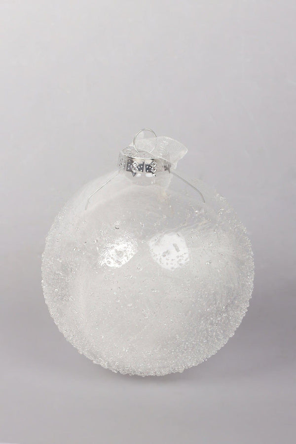 G Decor Frosted Effect Glass Christmas Bauble With Real Feathers Insert Large Snowy Tree Ornament Decoration White