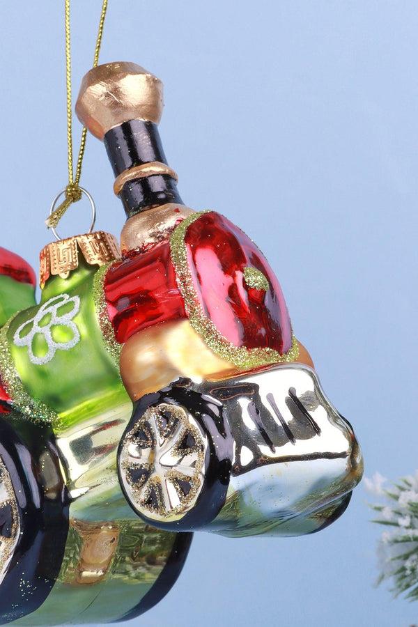 G Decor Festive Train Glass Christmas Tree Bauble