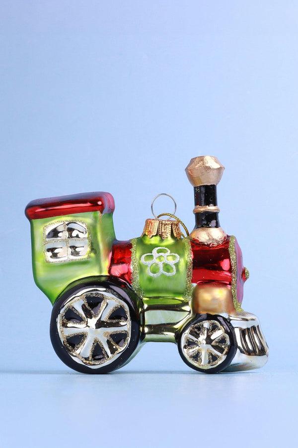 G Decor Festive Train Glass Christmas Tree Bauble