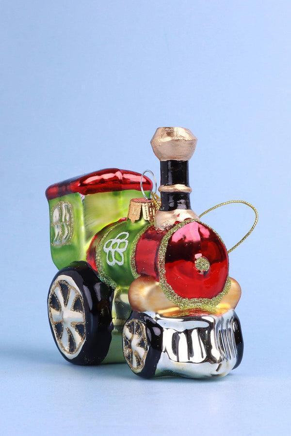G Decor Festive Train Glass Christmas Tree Bauble