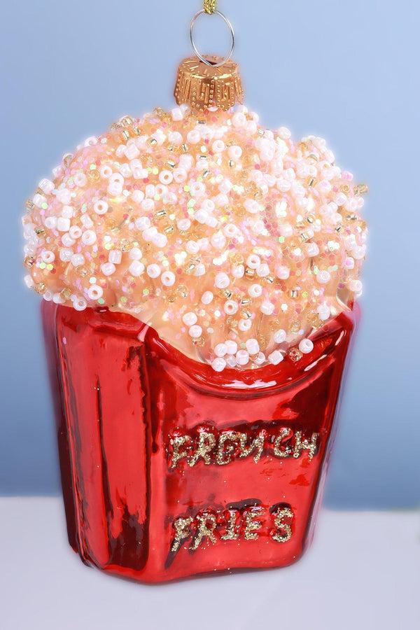 G Decor French Fries Glass Christmas Tree Bauble