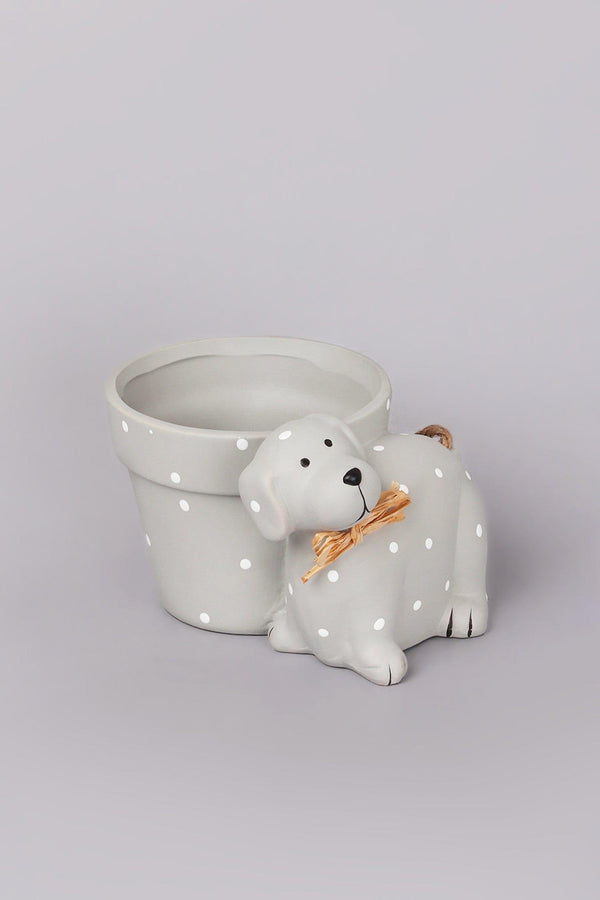 G Decor Grey Spotted Cute Dog Planter