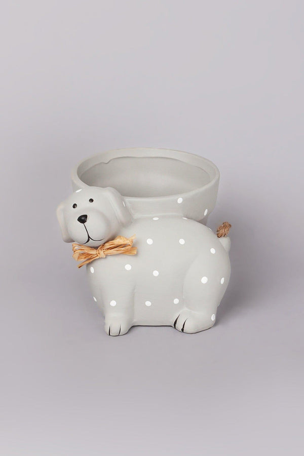 G Decor Grey Spotted Cute Dog Planter